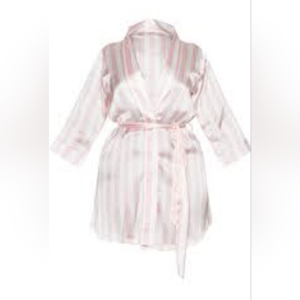 Pretty Little Thing, Satin Pink and White Stripped Short Robe, Women’s Size: L